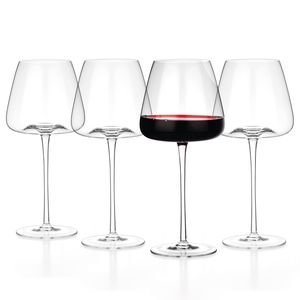 Luxbe - Red Wine Crystal Glasses Set of 4, 15.3 oz, Small - House